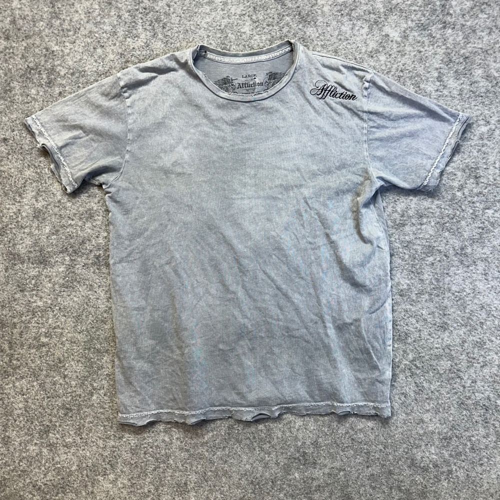 Affliction T Shirt Men‎ Large Grey Good Mineral Wash Distressed Biker Patch USA